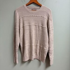 Hollister Mens 3D Knit Sweater Size M Crew Neck Y2K Tan Preppy Minimalist